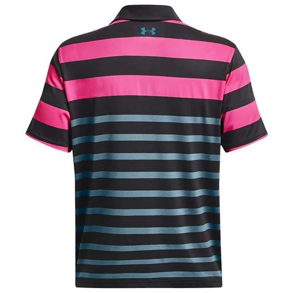 Under Armour Gents Playoff 3.0 Stripe Polo Shirt Black - Rebel Pink (002) - Image 2