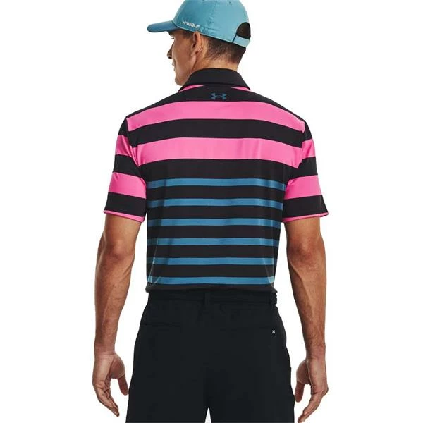Under Armour Gents Playoff 3.0 Stripe Polo Shirt Black - Rebel Pink (002) - Image 4