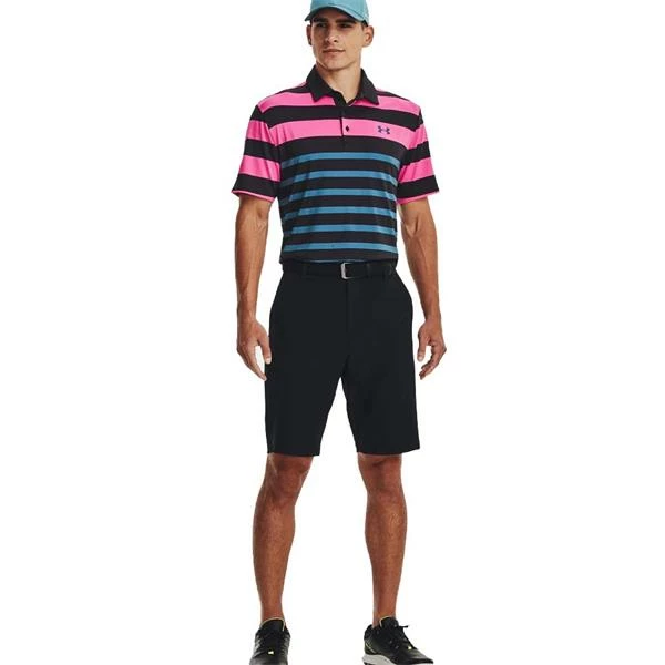 Under Armour Gents Playoff 3.0 Stripe Polo Shirt Black - Rebel Pink (002) - Image 5