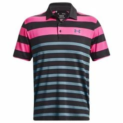 Under Armour Gents Playoff 3.0 Stripe Polo Shirt Black - Rebel Pink (002)