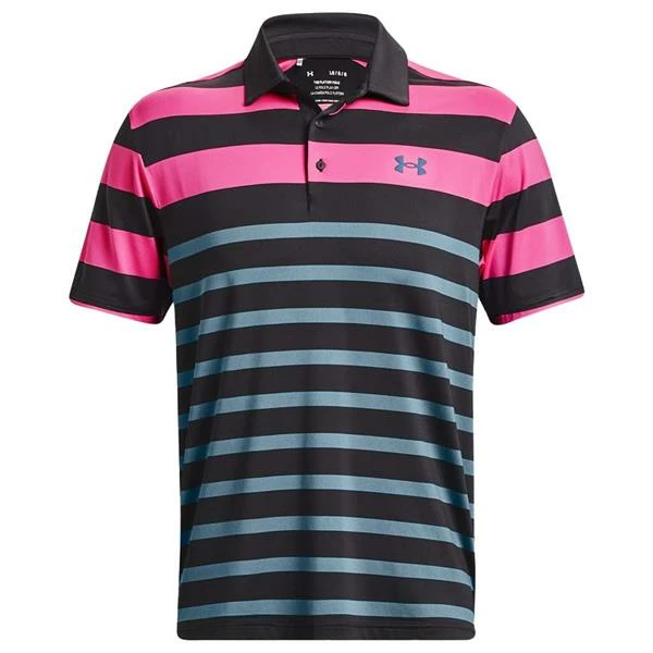 Under Armour Gents Playoff 3.0 Stripe Polo Shirt Black - Rebel Pink (002)