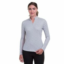 EPNY Ladies Long Sleeve Bicolour Print Zip Mock White Multi