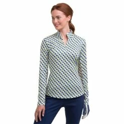 EPNY Ladies Bias Diamond Stripe Zip Mock White Multi