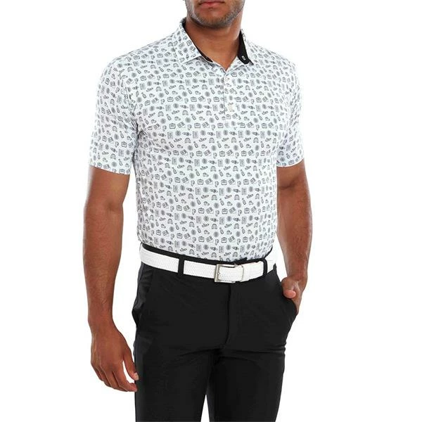 FootJoy Gents Travel Print Lisle Polo Shirt White - Black - Image 3