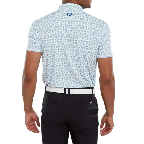 FootJoy Gents Travel Print Lisle Polo Shirt White - Twilight - Image 4