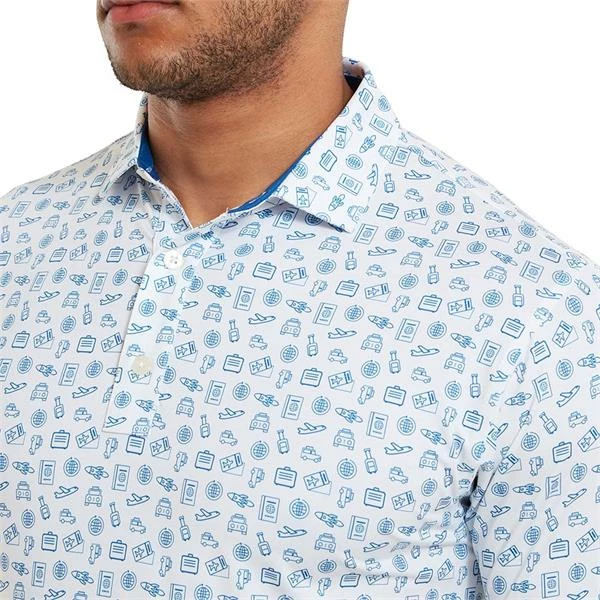 FootJoy Gents Travel Print Lisle Polo Shirt White - Twilight - Image 5