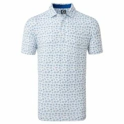 FootJoy Gents Travel Print Lisle Polo Shirt White - Twilight
