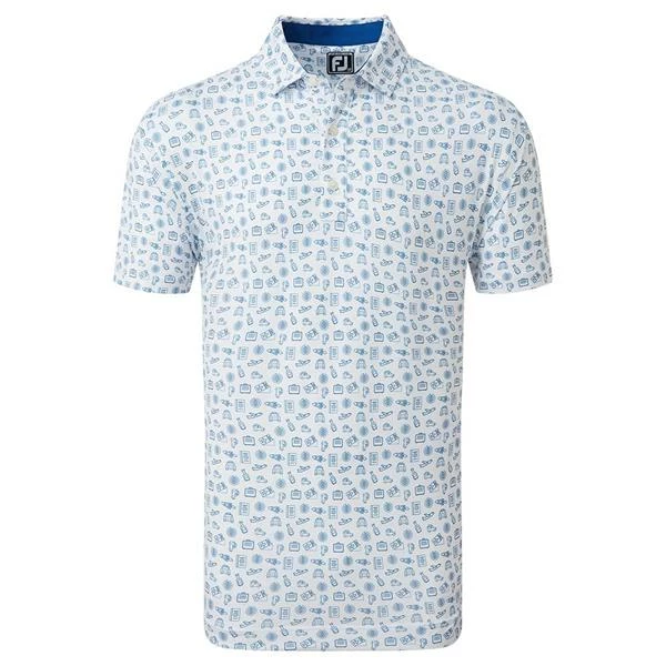 FootJoy Gents Travel Print Lisle Polo Shirt White - Twilight