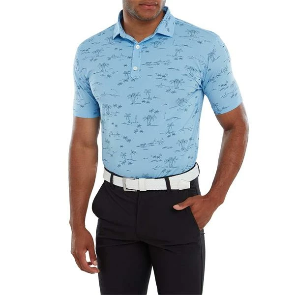 FootJoy Gents Tropic Golf Print Polo Shirt True Blue Navy - Image 3