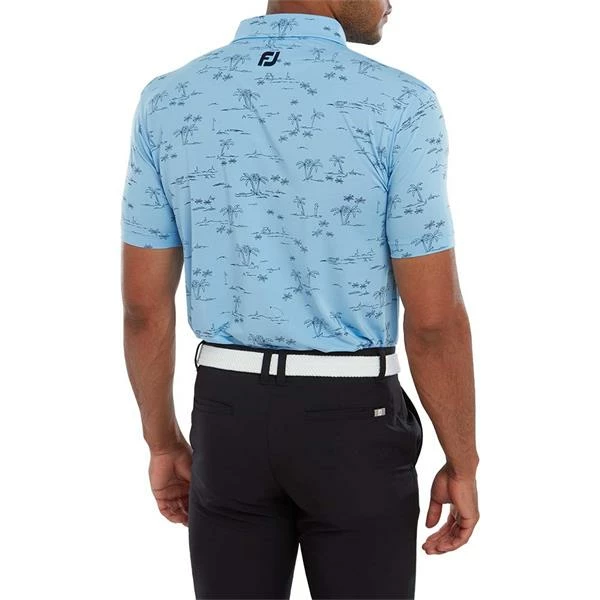 FootJoy Gents Tropic Golf Print Polo Shirt True Blue Navy - Image 4