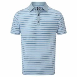 FootJoy Gents Accented Stripe Lisle Shirt Grey - White - Royal