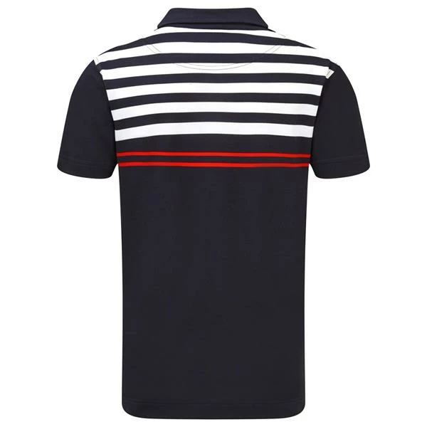 FootJoy Junior Smooth Pique With Graphic Stripes Polo Shirt Navy -White - Scarlet - Image 2