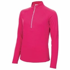 Green Lamb Ladies Gloria Waffle Zip Neck Top Cerise