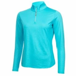 Green Lamb Ladies Kennedy Snakeskin Zip Neck Top Scuba Blue