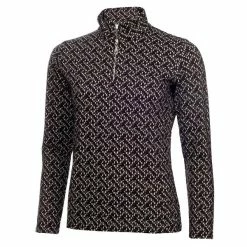 Green Lamb Ladies Kenza Zip Neck Jacquard Top Black