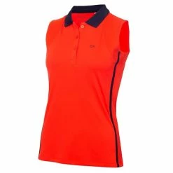 Calvin Klein Golf Ladies Belleville Sleeveless Polo Shirt Brilliant Red Navy