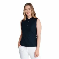 Calvin Klein Golf Ladies Sleeveless Performance Cotton Polo Shirt Navy
