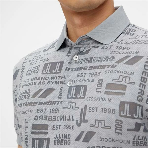 J.Lindeberg Gents KV Regular Fit Print Polo Shirt Future Grey O075 - Image 6