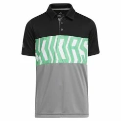 ADIDAS Junior - Boys Print ColourBlock Polo Shirt Black - Semi Screaming Green
