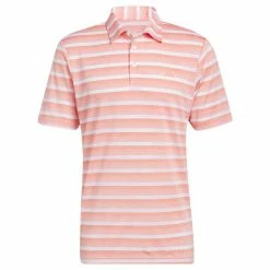 ADIDAS Gents 2-Colour Striped Polo Shirt Coral Fusion - White