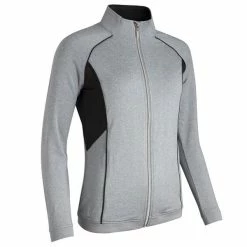 Glenmuir Ladies Bree Zip Front Colour Block Mid Layer Light Grey Marl - Black