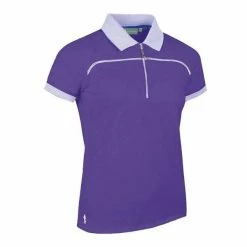 Glenmuir Ladies Zip Neck Performance Pique Polo Shirt Purple - White