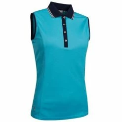 Glenmuir Ladies Orissa Sleeveless Polo Shirt Aqua - Navy - Silver