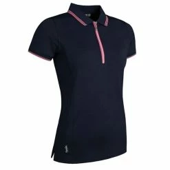 Glenmuir Ladies Stella Mesh Panel Performance Polo Shirt Navy - Sorbet