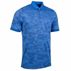 Glenmuir Gents Brody Camo Jacquard Collar And Cuffs Performance Polo Shirt Tahiti -Navy