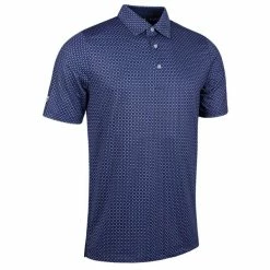 Glenmuir Gents All Over Micro G Print Performance Polo Shirt Navy - White - Amethyst