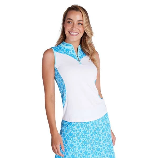 Green Lamb Ladies Erin Sleeveless Zip Neck Polo Shirt Botanical - Image 6