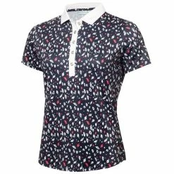 Green Lamb Ladies Melanie Printed Polo Shirt Leaf Print
