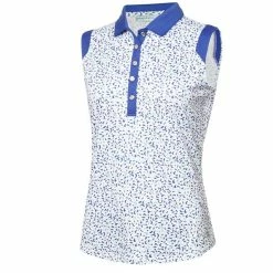Green Lamb Ladies Marie Printed Sleeveless Polo Shirt Terrazo Print