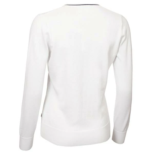 Green Lamb Ladies Madison Cable V-Neck Sweater White - Image 2