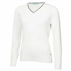 Green Lamb Ladies Madison Cable V-Neck Sweater White