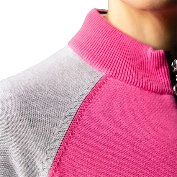Sunderland Ladies Zonda Zip Neck Lightweight Lined Cotton Sweater Solar Pink - Silver Marl - Black - Image 4