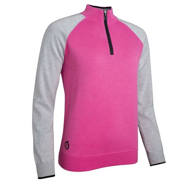 Sunderland Ladies Zonda Zip Neck Lightweight Lined Cotton Sweater Solar Pink - Silver Marl - Black