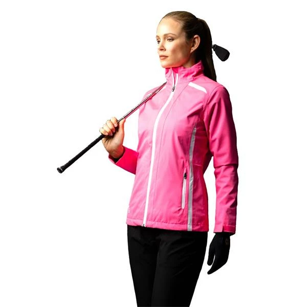 Sunderland Killy Ladies Zip Front Lightweight Panelled Waterproof Jacket Solar Pink - White - Image 2