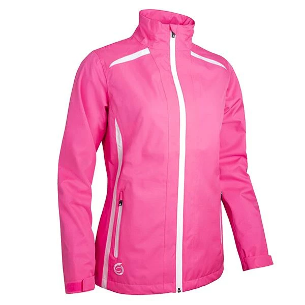 Sunderland Killy Ladies Zip Front Lightweight Panelled Waterproof Jacket Solar Pink - White